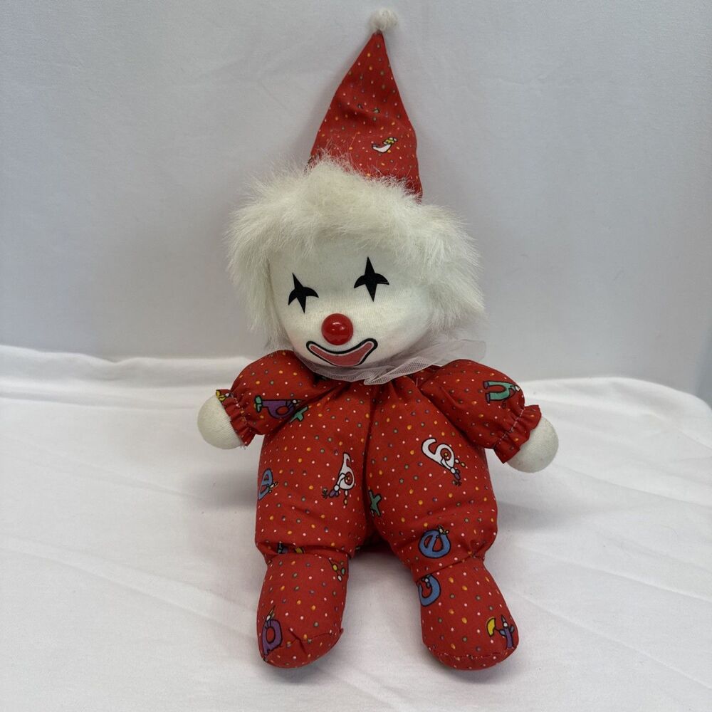 Vintage 1986 Poter Musical Wind Up Clown Doll Moving Head Plays “Small World”